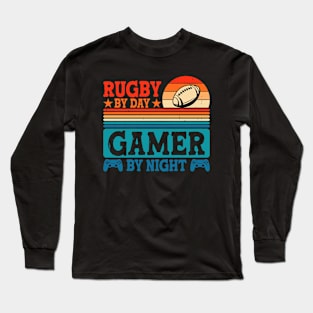 Rugby By Day Gamer By Night - Funny Video Game Lover Vintage Long Sleeve T-Shirt